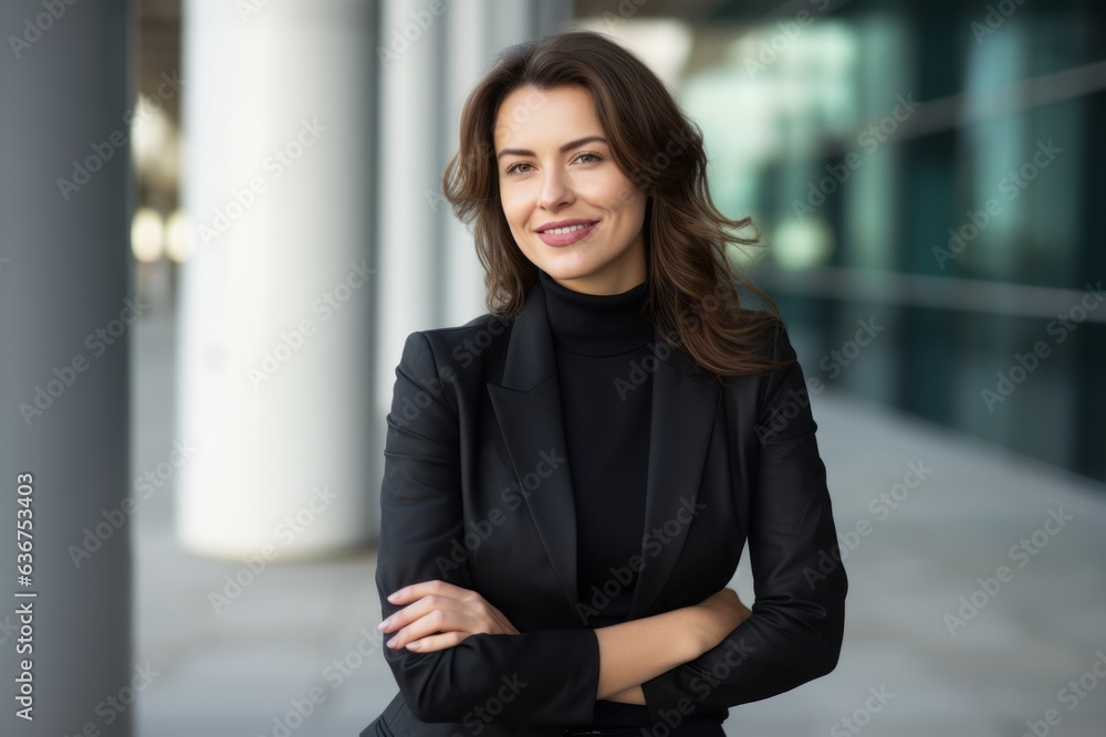 Portrait of a smiling businesswoman standing with arms crossed in office Portrait of a smiling businesswoman standing with arms crossed in office