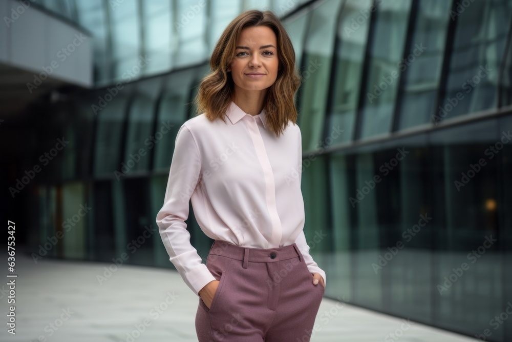 Portrait of a young business woman standing in the city center. Portrait of a young business woman standing in the city center.