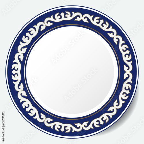 Round Frame, workpiece for your design. Ornamental elements and motifs with rhinestones of Kazakh, Kyrgyz, Uzbek, national Asian decor for plate, textile and print design. Circle frame. Vector. 