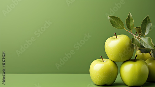 Fresh Apple with Green background, empty copy space,