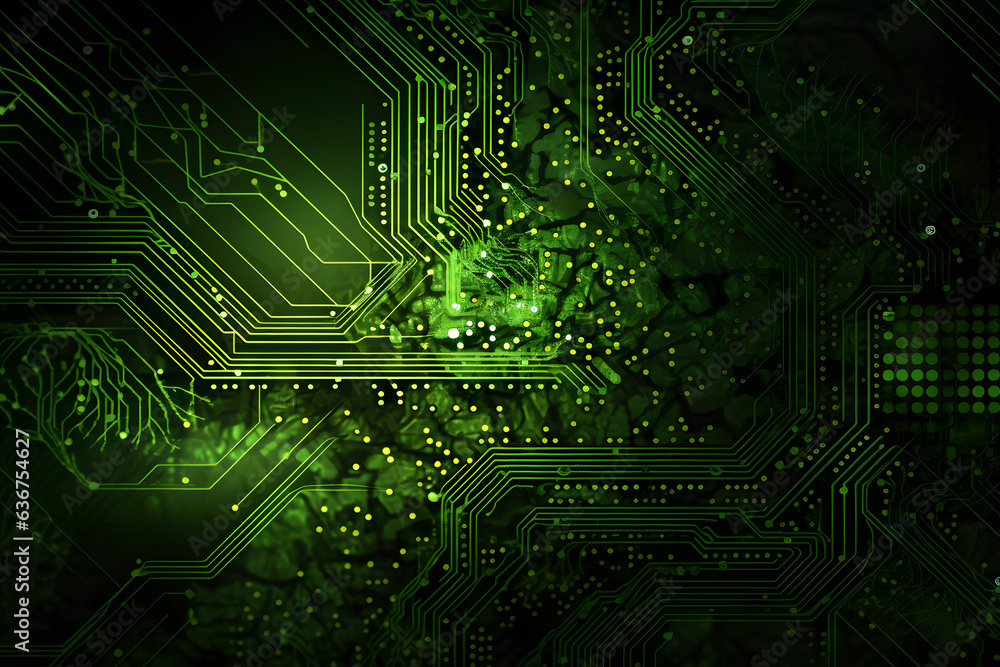 Obraz premium green leaf Abstract computer circuit Background