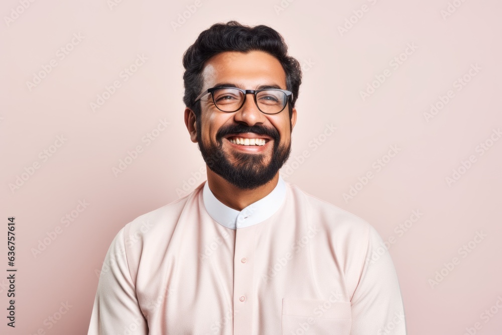 Portrait of a Saudi Arabian man in his 30s in a pastel or soft colors background wearing a chic cardigan Portrait of a Saudi Arabian man in his 30s in a pastel or soft colors background wearing a chic cardigan