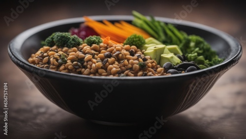 Vegan Bowl with porridge and fresh vegetables