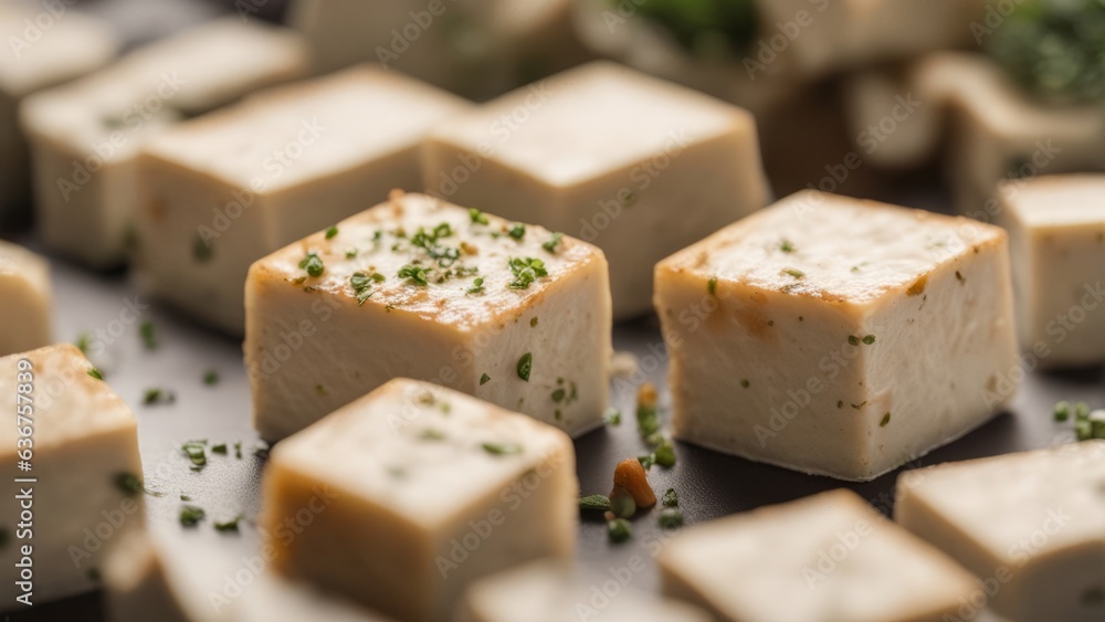 Fried diced tofu cheese with seasoned herbs Fried diced tofu cheese with seasoned herbs