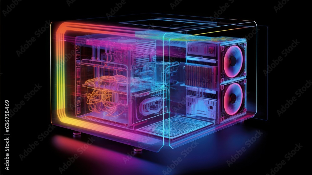A computer cooling system with holographic temperature display. AI generated