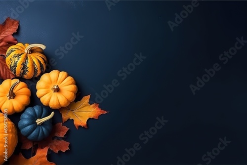 Happy Thanksgiving. Thanksgiving pumpkins and Autumn leaves. Thanksgiving Food Party. Thanksgiving Concept.Thanksgiving Background. Thanksgiving Theme. Generative Ai
