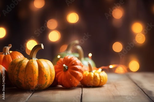 Happy Thanksgiving. Thanksgiving pumpkins and Autumn leaves. Thanksgiving Food Party. Thanksgiving Concept.Thanksgiving Background. Thanksgiving Theme. Generative Ai