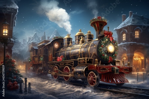 Canvas Print Fairy locomotive in holiday postcard style