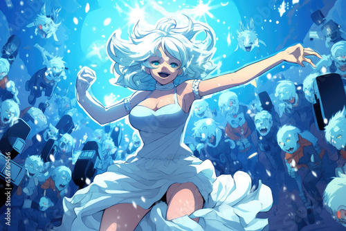 Snow Maiden dancing at a rave party  manga style comic