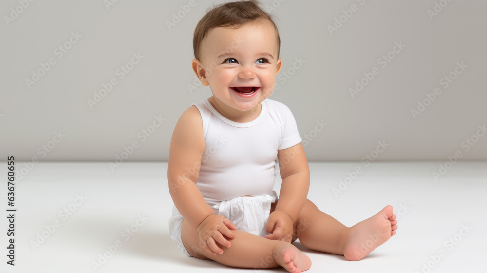 Cute little baby sitting on bed Cute little baby sitting on bed