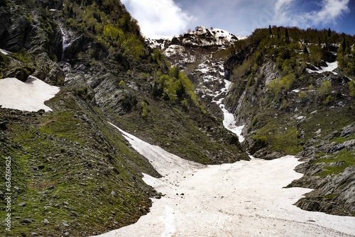 Snowy mountain trail: Permafrost regions, Zero Point in Leh-Ladakh Highway in Sonmarg, Kashmir photo