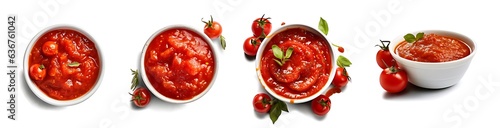 Set of tomato sauce in bowls isolated on white background