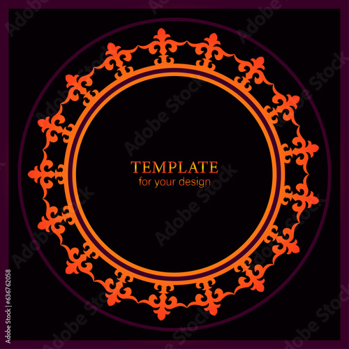 Round Frame, workpiece for your design. Ornamental elements and motifs of Kazakh, Kyrgyz, Uzbek, national Asian decor for plate, textile and print design. Circle frame. Vector. 