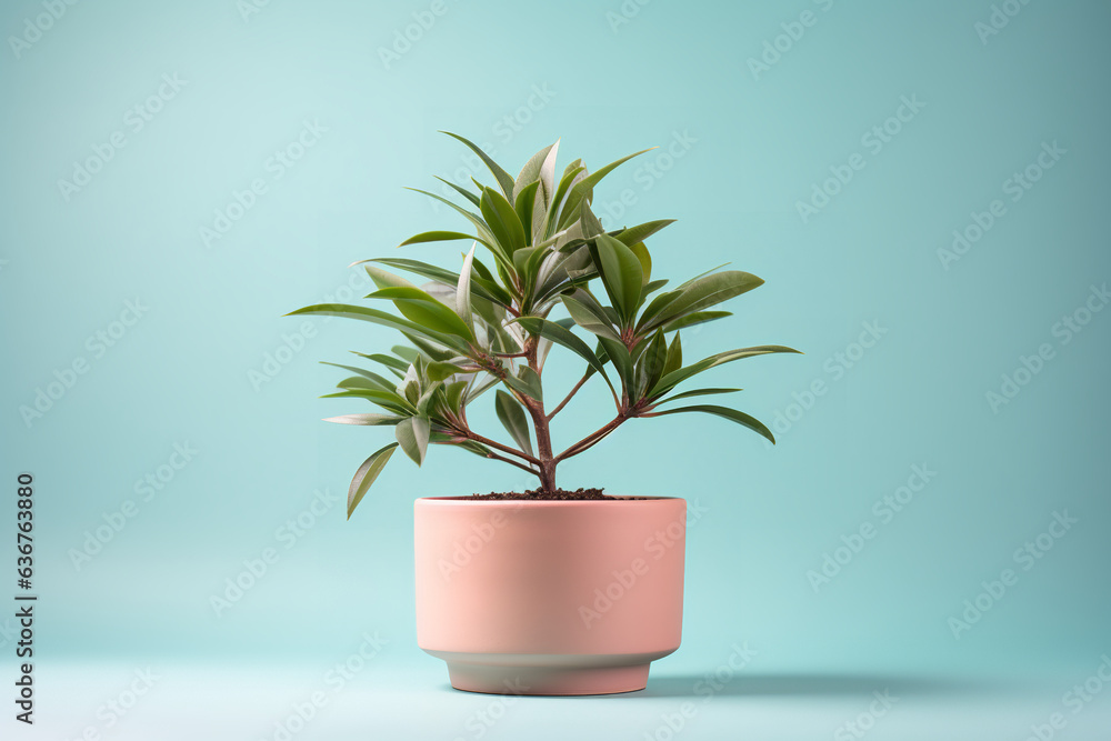 Ctenanthus plant in a clay pot, minimalism, pastel background, reality, stock photography, high quality, professional photography, balanced lighting,