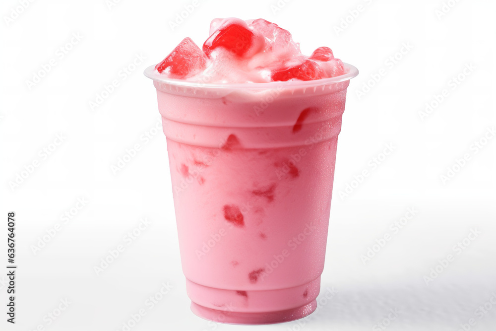 strawberry milk ice cup on white background strawberry milk ice cup on white background