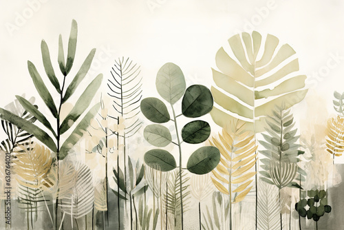 modern boho sage green plants art