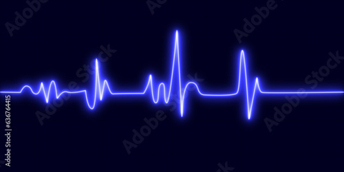 Bright neon blue heart cardiogram line. Electrocardiogram show heart beat line. cardiogram, Heart pulse. Heartbeat pulse rate graph