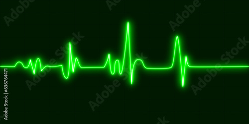 Glowing neon green heart cardiogram line. Electrocardiogram show heart beat line. cardiogram, Heart pulse. Heartbeat pulse rate graph