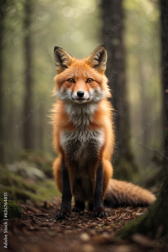 red fox sitting in the forest
