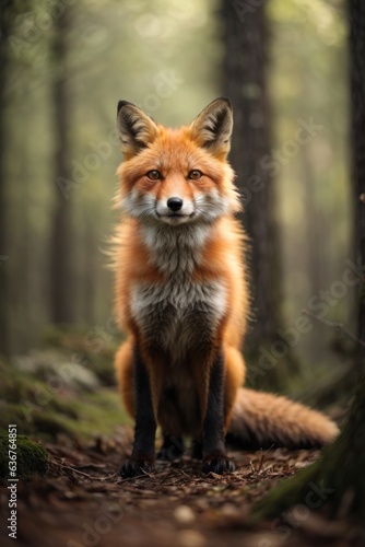 red fox sitting in the forest © Alex