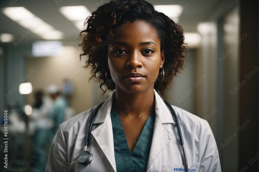 Portrait of female African American doctor standing Portrait of female African American doctor standing