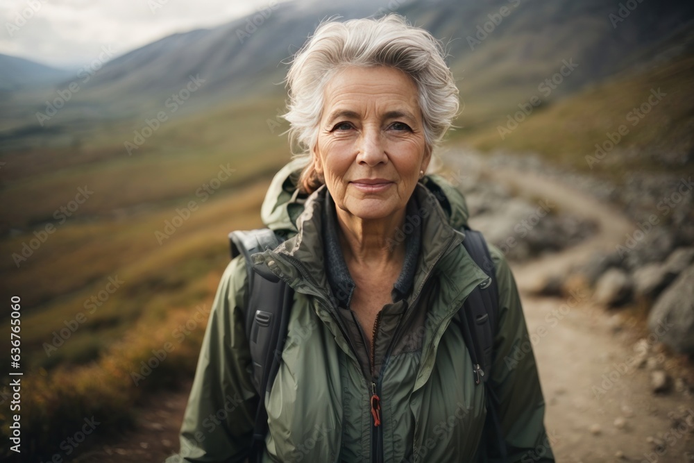 portrait of a senior woman at hiking