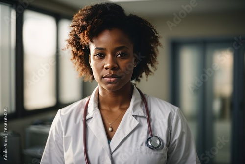 Portrait of female African American doctor standing
