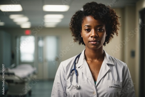 Portrait of female African American doctor standing