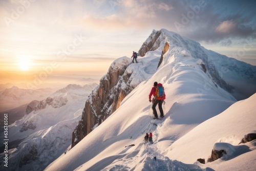 hiker on top of mountain, dramatic lighting, sunset