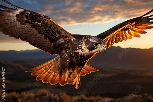 A falcon soaring high above, spotting prey with eagle eyes. © HandmadePictures
