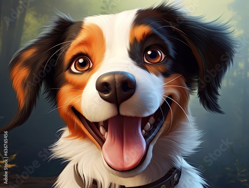 a cute and happy dog with eyes wide open in cartoon style