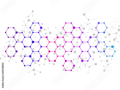 Abstract hexagonal molecules, molecular structure of DNA. Technology background and science design