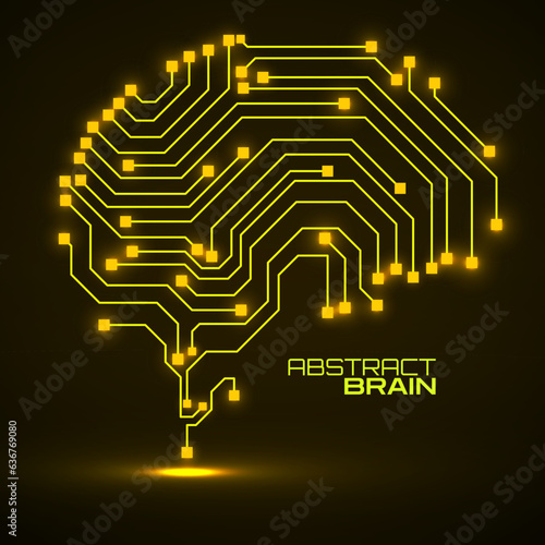 Technological neon brain. Circuit board. Abstract vector background