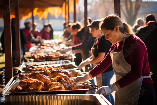 People Volunteering at a Community Feast, Thanksgiving, symbols 