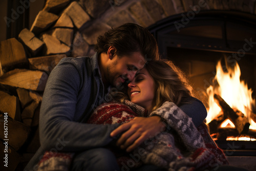 Couples Cuddling by the Fireplace, Christmas Eve, love 