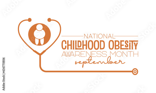 National Childhood Obesity Awareness Month vector banner template. Health care concept of cholesterol, care, obesity prevention vector illustration idea.