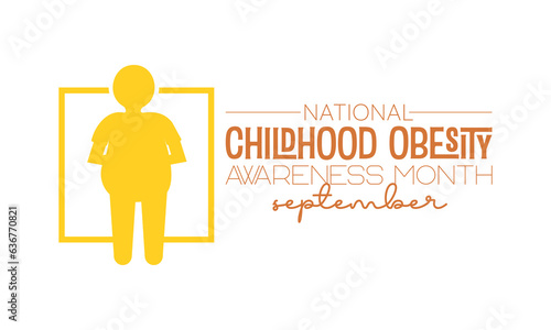 National Childhood Obesity Awareness Month vector banner template. Health care concept of cholesterol, care, obesity prevention vector illustration idea.