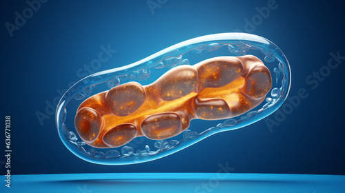 Beautiful models of mitochondria on a beautiful blue background. generative ai
 photo