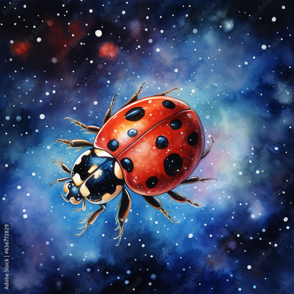 Obraz premium A Watercolor of a Ladybug on a Space Background