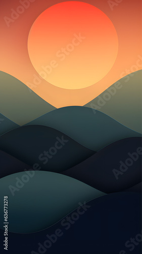vector sunset in mountains phone