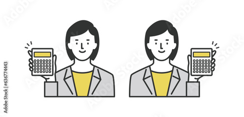 電卓を持って価格を知らせる女性ビジネスマン　セット
