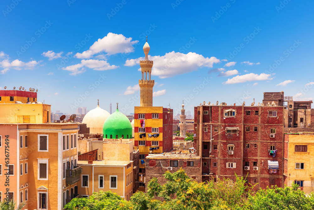 Buildings and minarets of Cairo, typical city view, Egypt