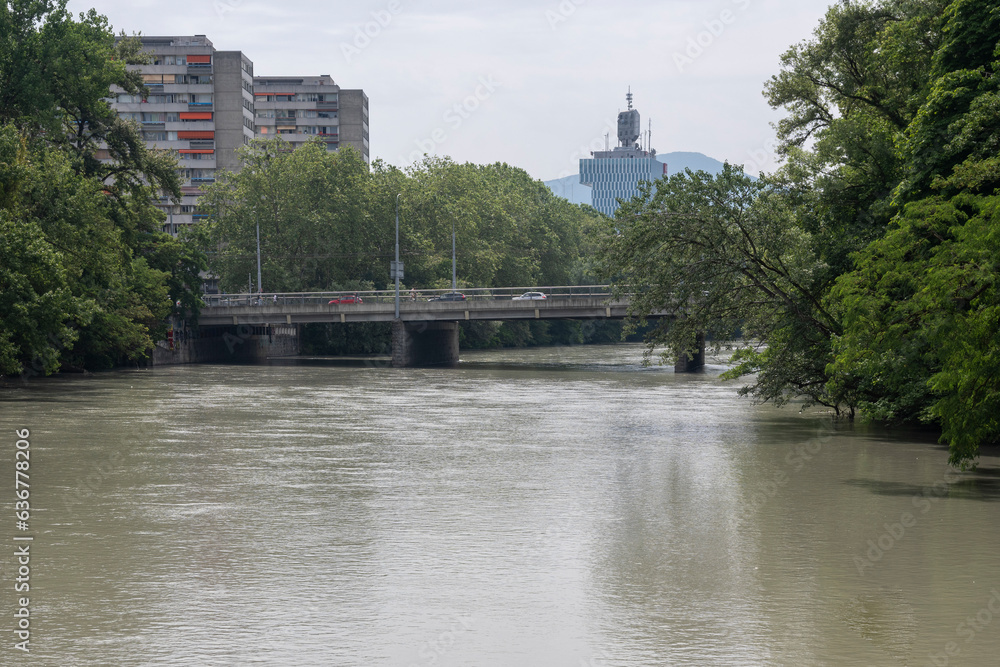 View of Rhone River and city of Geneva, Switzerland
