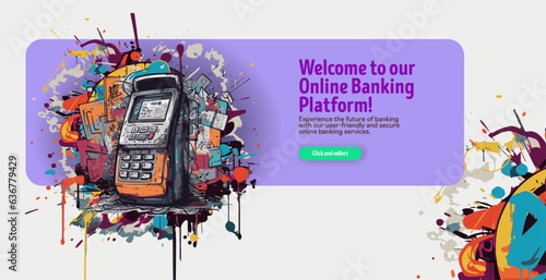 Web banner for a website with a bank terminal in graffiti style