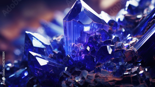 Hyperdetailed crystals of azurite. Royal blue azurite mineral stone. AI generated photo