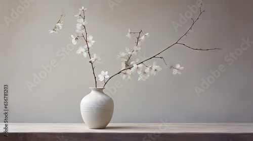  a white vase with white flowers in it on a table. generative ai