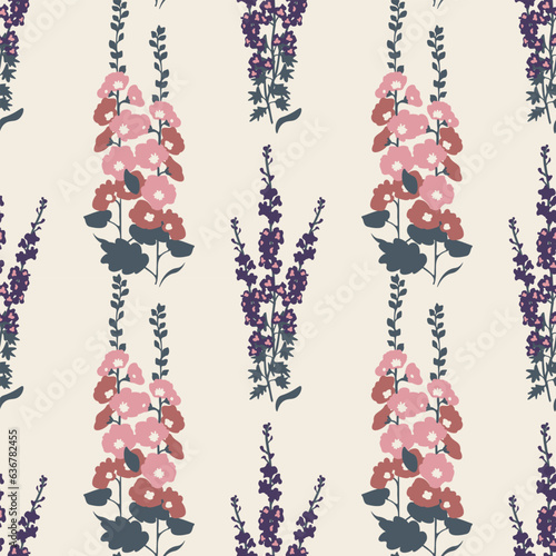Seamless hollyhock and delphinium