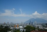Skyline of Monterrey with Cerro de la Silla mountain in the background. Mexico.