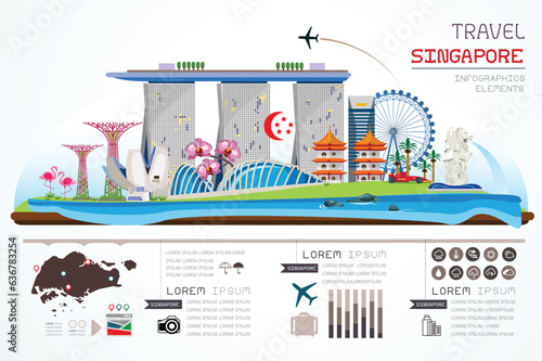 Info graphics travel and landmark singapore template design. Concept Vector Illustration.
