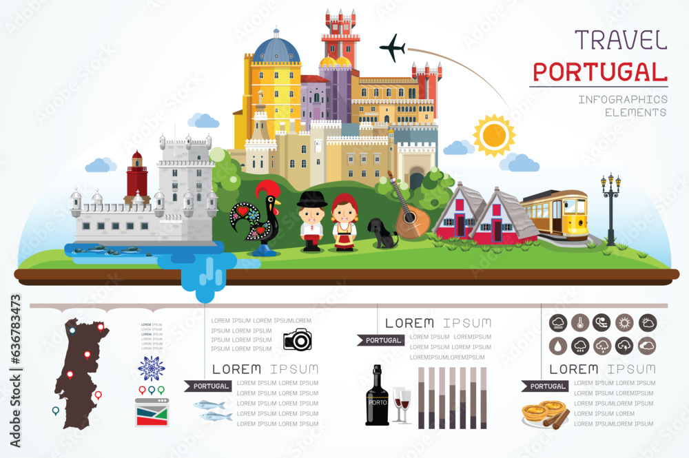 Portugal set objects. Infographic travel and landmark portugal design. Concept vector illustration.